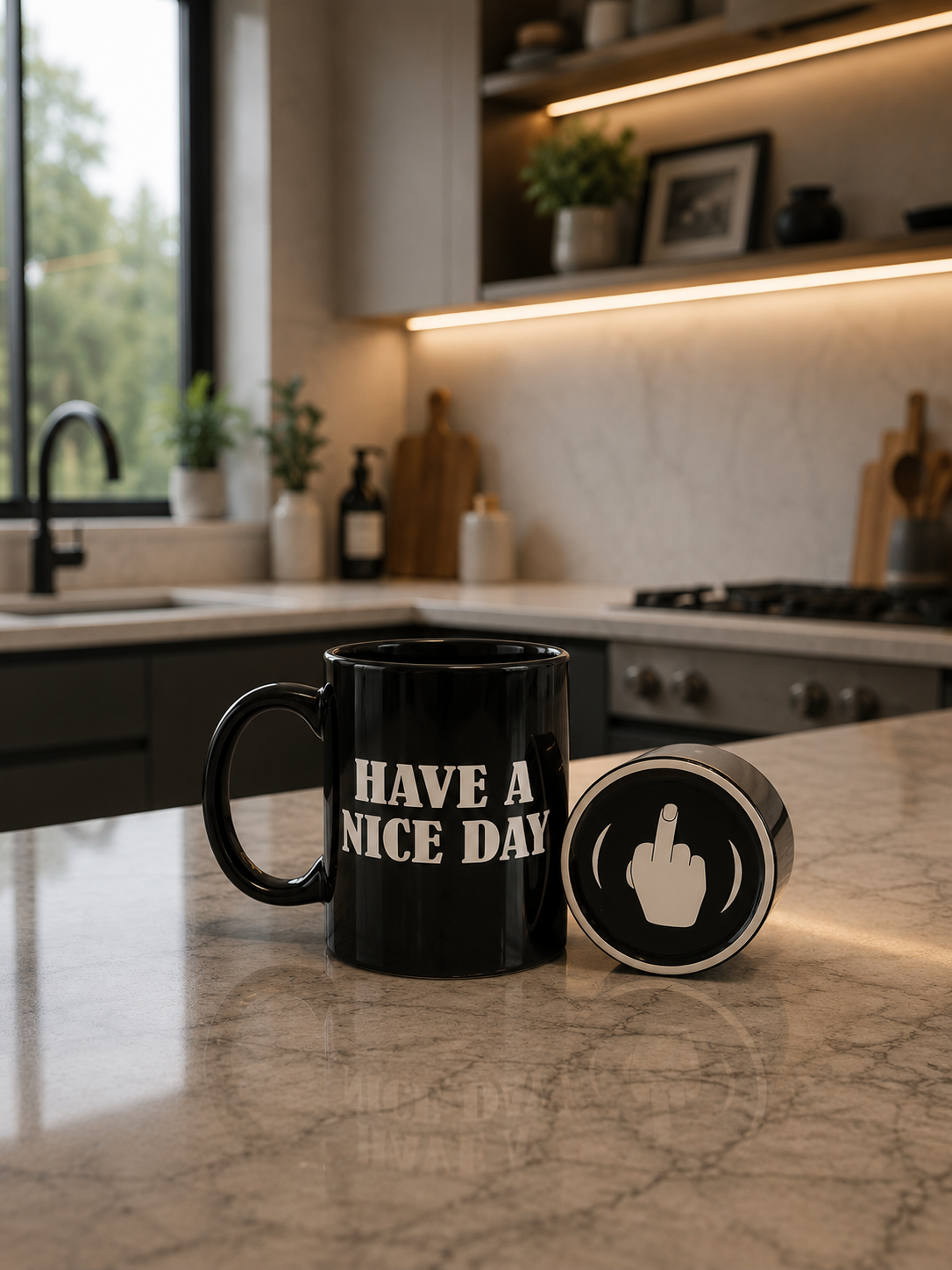 The Bottoms Up mug and its base design side by side